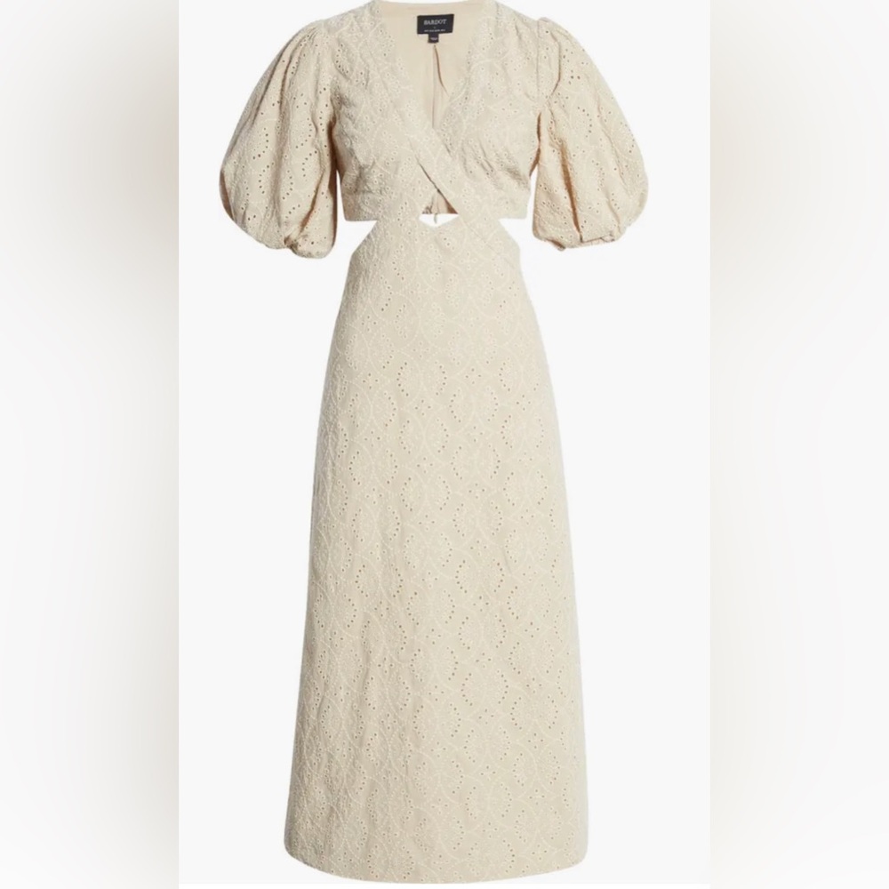 Bardot Mika Cutout Puff Sleeve Cotton Eyelet Midi Dress